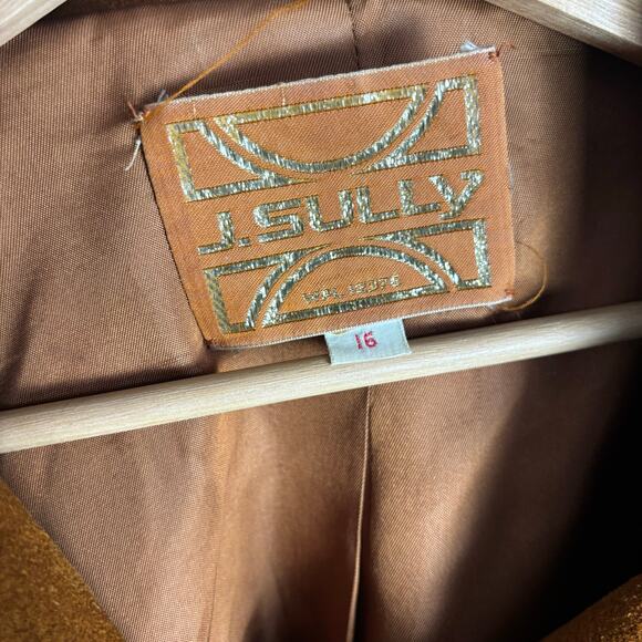 Vintage 1960s Leather Fringe J Sully Western Hippie Sz 16 Coat - Picture 5 of 7